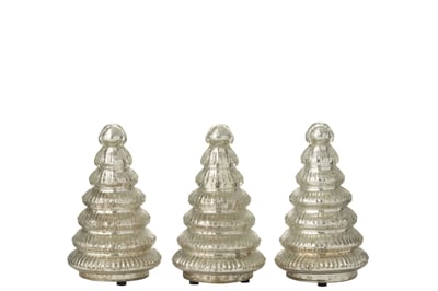 Boite de 3 arbre led cotelé verre argenté
