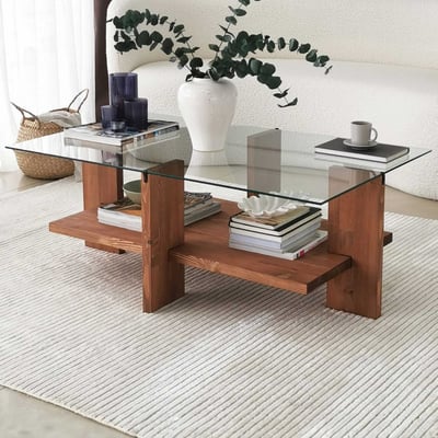 Babylon Table basse | VERRE TREMPÉ | Bois