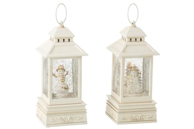 Boule de neige lanterne bonhomme de neige plastique blanc assortiment de 2