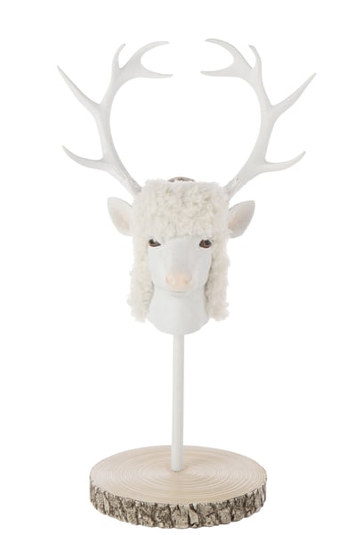 Cerf sur base fourrure poudre de chaux écru/blanc
