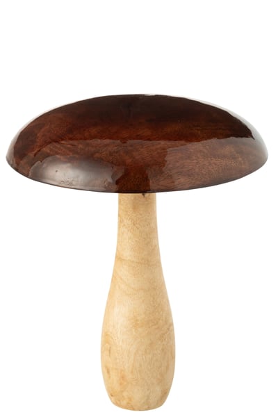 Champignon brillant bois de manguier naturel/marron large