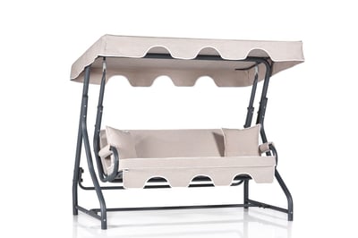 Chaise balançoire triple en bois - Multicolore, cadre en métal, tissu polyester Chaise balançoire triple en bois - Multicolore, cadre en métal, tissu polyester