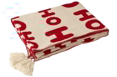 Couverture hohoho polyester rouge noël/blanc