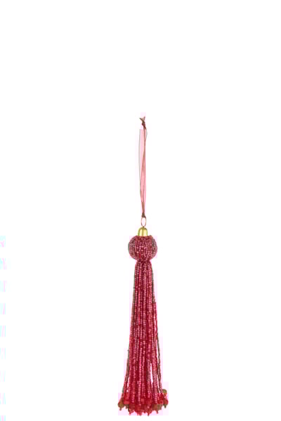 Suspension pompon perles rouge noël