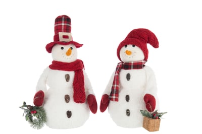 Bonhomme de neige garçon/girl polyester blanc/rouge noël assortiment de 2