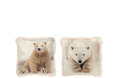 Coussin ours polaire polyester blanc cassé/beige small assortiment de 2