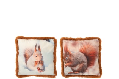 Coussin écureuil polyester marron/blanc cassé small assortiment de 2