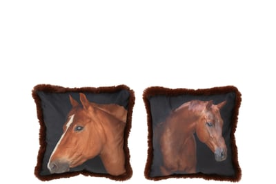 Coussin cheval polyester marron small assortiment de 2