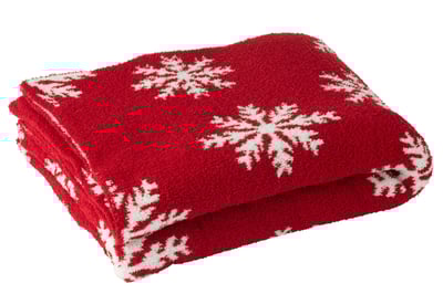 Couverture flocons de neige polyester rouge/blanc