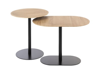 Set de 2 table d'appoint  rond fer noir/naturel