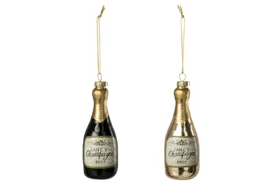 Suspension bouteille de champagne verre noir/doré assortiment de 2