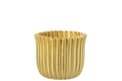 Cachepot cotelé ciment doré large