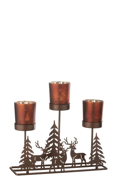 Photophore hiver 3 verres fer rouille/marron