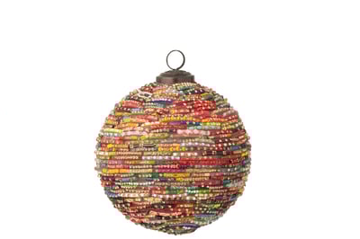 Boule de noël perles verre rose/doré medium