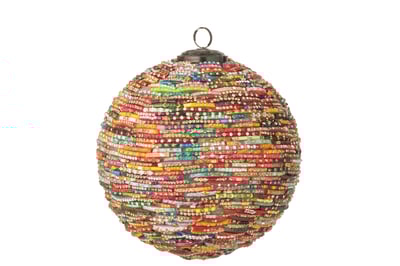 Boule de noël perles verre rose/doré large