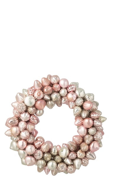 Couronne boule de noël verre rose clair