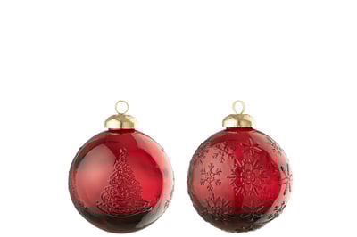 Boule de noël balle verre rouge assortiment de 2