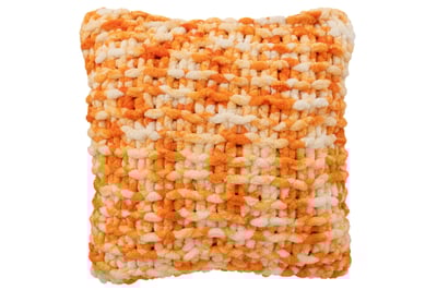 Coussin tricoté polyester orange/blanc