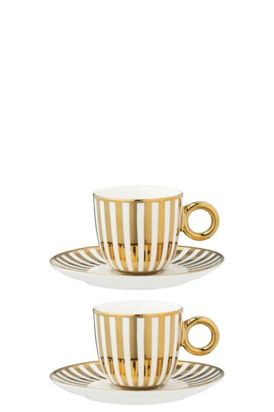 Boite de 2 tasse  +  sous-tasse ligné porcelaine doré/blanc small