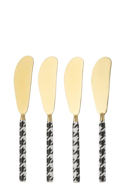 Boite de 4 couverts pied-de-poule acier inoxydable doré