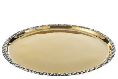 Plateau rond pied-de-poule acier inoxydable doré