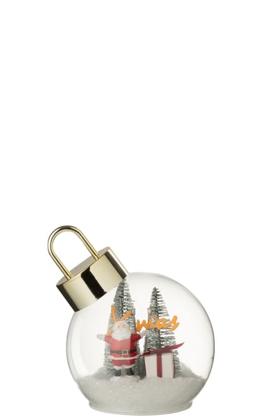 Boule de noël led père noël verre blanc/rouge small