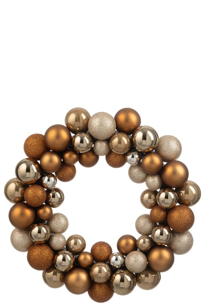 Couronne boules de noël plastique marron