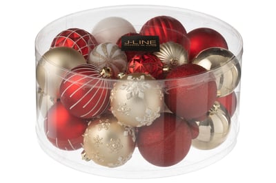 Boite de 30 boule de noël plastique rouge noël/doré