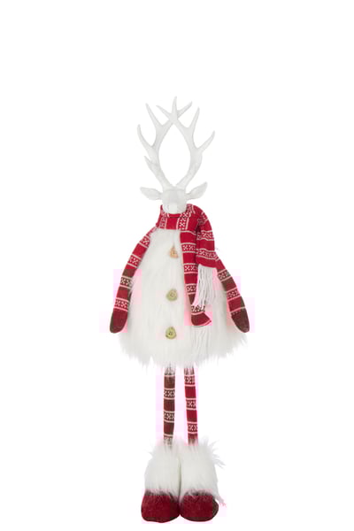 Cerf fourrure + foulard polyester blanc/rouge noël medium