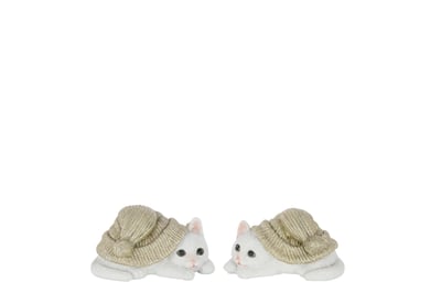 Chat chapeau polyrésine gris vert/blanc small assortiment de 2