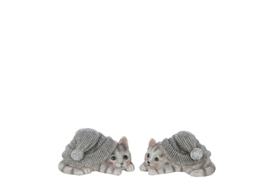 Chat chapeau polyrésine bleu gris/blanc small assortiment de 2