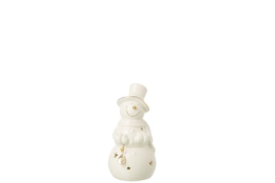 Bonhomme de neige led porcelaine écru small