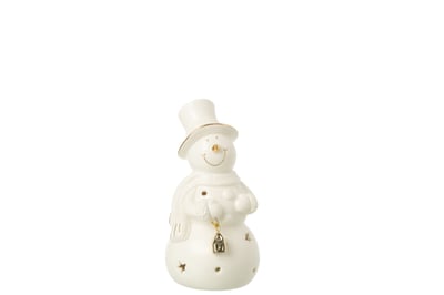 Bonhomme de neige led porcelaine écru medium