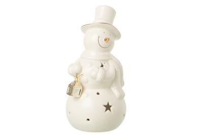 Bonhomme de neige led porcelaine écru large