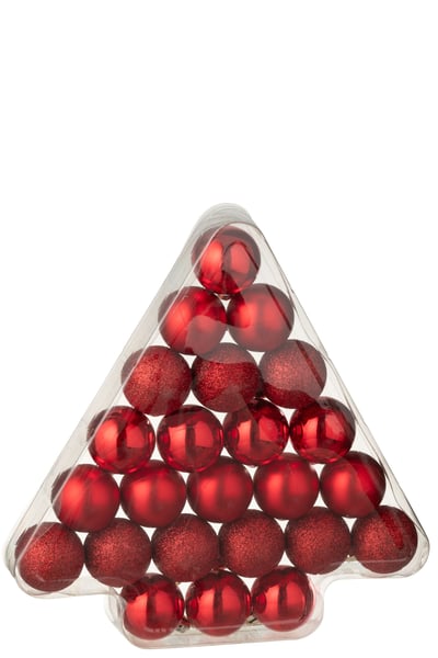 Boite de 24 boule de noël plastique rouge noël