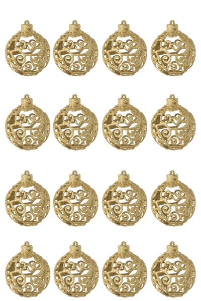 Boite de 16 boule de noël motif baroque plastique doré