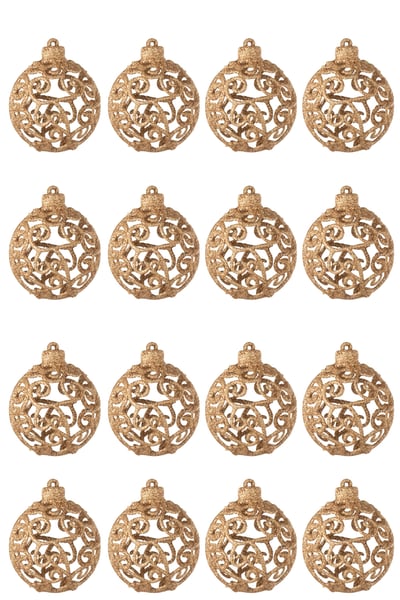 Boite de 16 boule de noël motif baroque plastique pêche