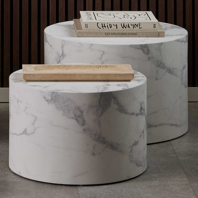 Tables basses rondes Dice - lot de 2 - marbre blanc