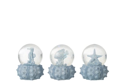 Boule de neige mer polyrésine bleu clair small assortiment de 3