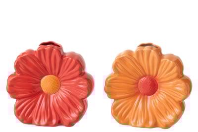 Vase fleur porcelaine rouge/orange large assortiment de 2