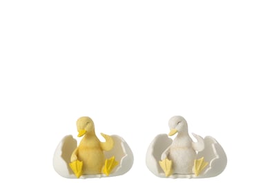 Canard dans coquille d'oeuf résine blanc/jaune small assortiment de 2