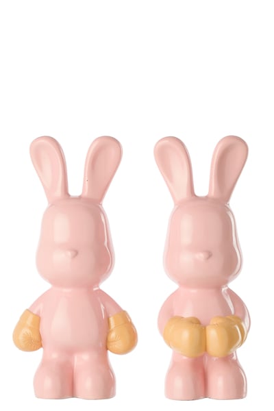 Lapin ray boxe polyrésine rose clair/abricot assortiment de 2