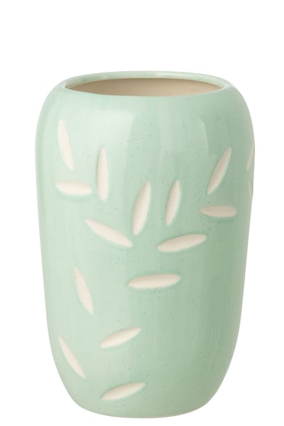 Vase feuilles porcelaine bleu clair large