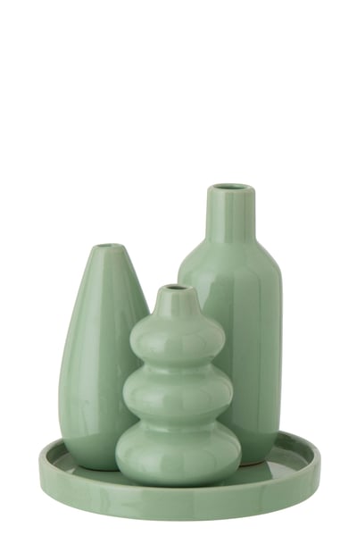 Set de 4 vase plateau porcelaine gris vert