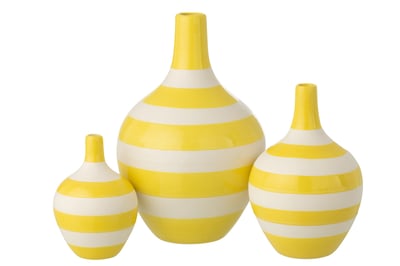 Set de 3 vase ligné porcelaine blanc/jaune