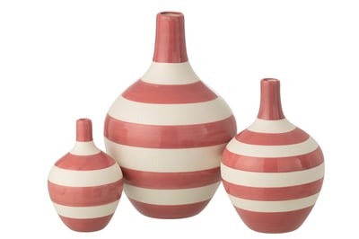 Set de 3 vase ligné porcelaine blanc/rose