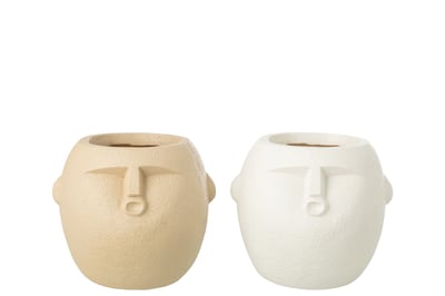 Cachepot polyrésine blanc/beige medium assortiment de 2