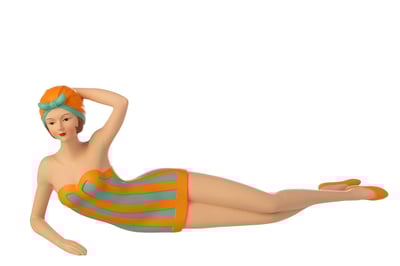 Femme maillot de bain + couché polyrésine turquoise/orange