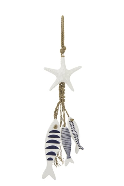 Suspension etoile de mer  +  poisson mdf/corde bleu/blanc