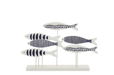 Poisson sur base mix motifs mdf bleu/blanc large